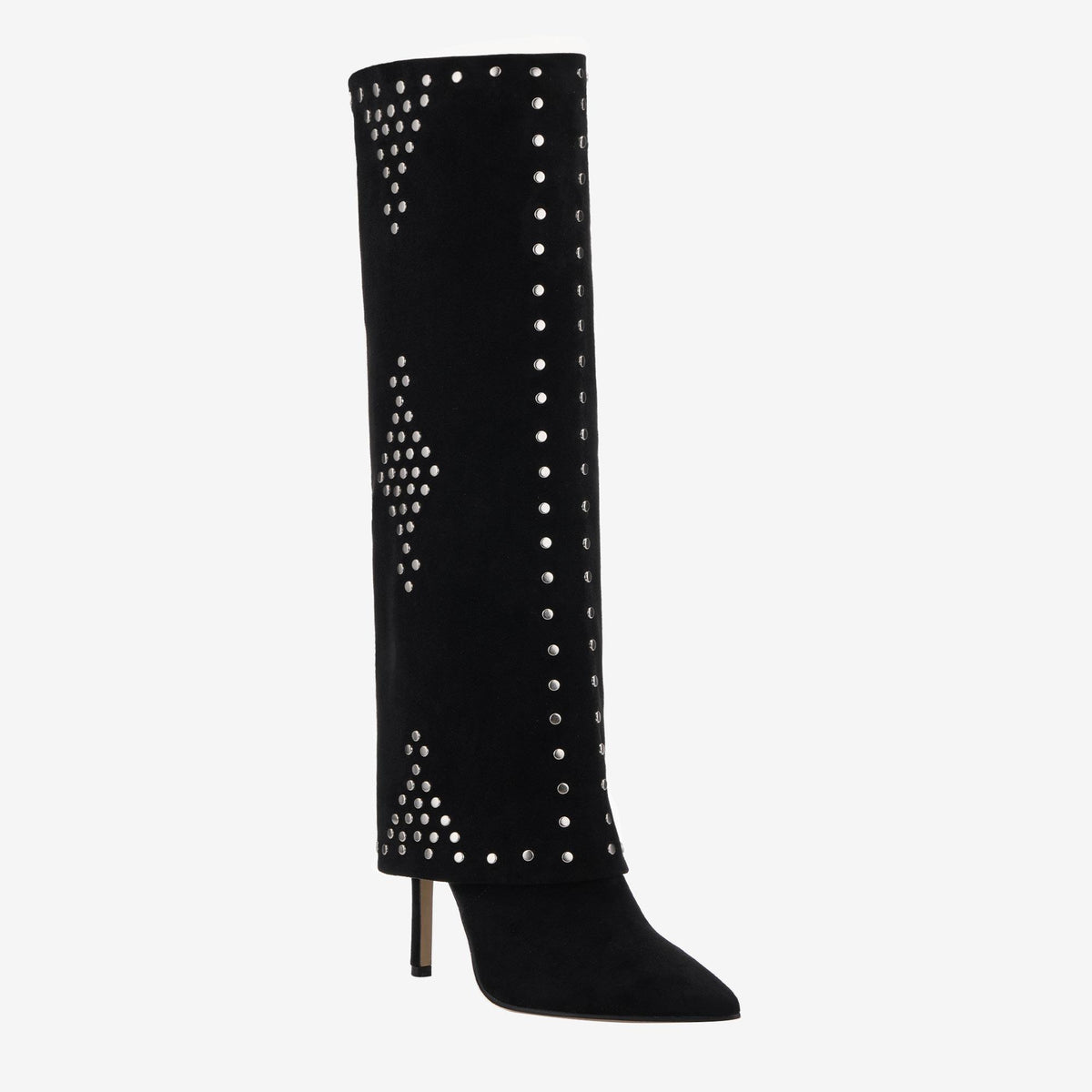 Tuhoomall Stylish Over-The-Knee Foldable Boots with Stiletto Heels and Studded Design for Parties and Casual Outings