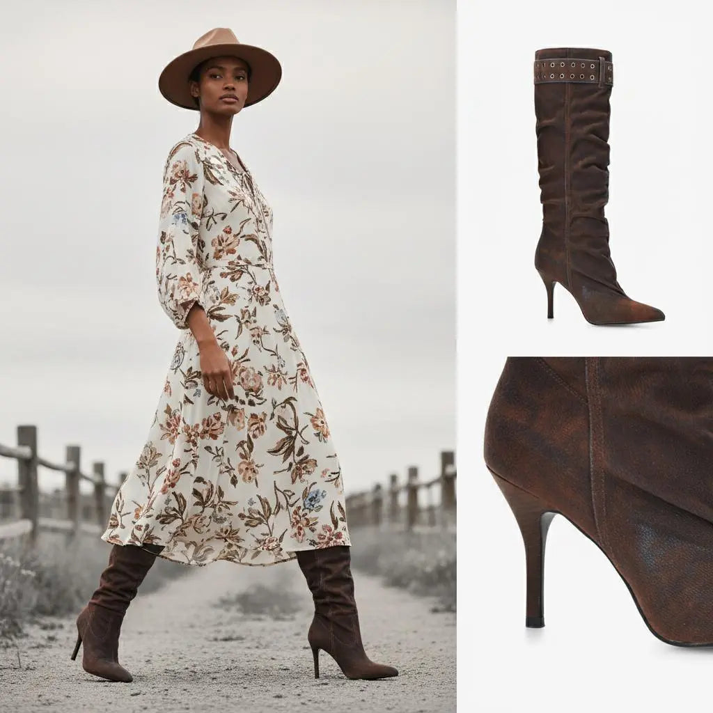 Tuhoomall Style Knee High Boots with Pointed Toe, 9cm Stiletto Heel, Perfect for Parties and Performances, Vintage and Stylish Design Tuhoomall