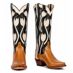 Tuhoomall Western Style Mid Calf Boots With Floral Embroidery - Casual Fashion Footwear For Travel And Parties, 2.00 In Heel, Snip Toe Design