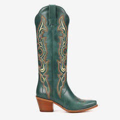 Tuhoomall Comfortable Knee-High Western Boots for Fashion, Travel & Leisure - Floral Embroidery with Studs, Rubber Sole, Slip-On Design, 5cm Chunky Heel