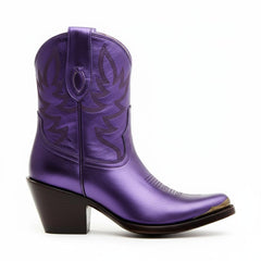 Tuhoomall Western Style Ankle Boots For Women, Vintage Plain Leather, Low Heel, Casual Chic, All-Season Fashion, Unique Embroidery Design