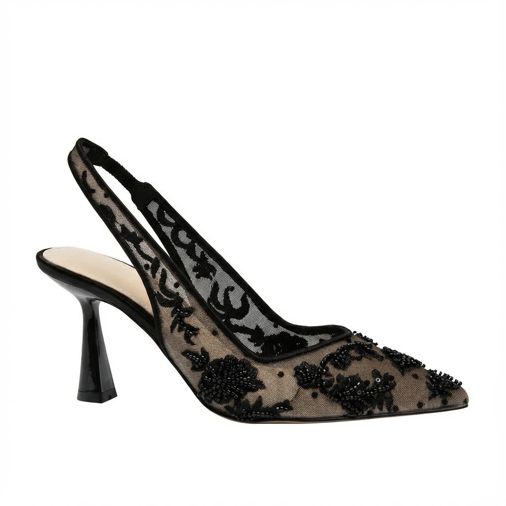Tuhoomall Stylish Floral High Heels with Beaded Embellishment for Parties, Dancing, and Office Wear Tuhoomall