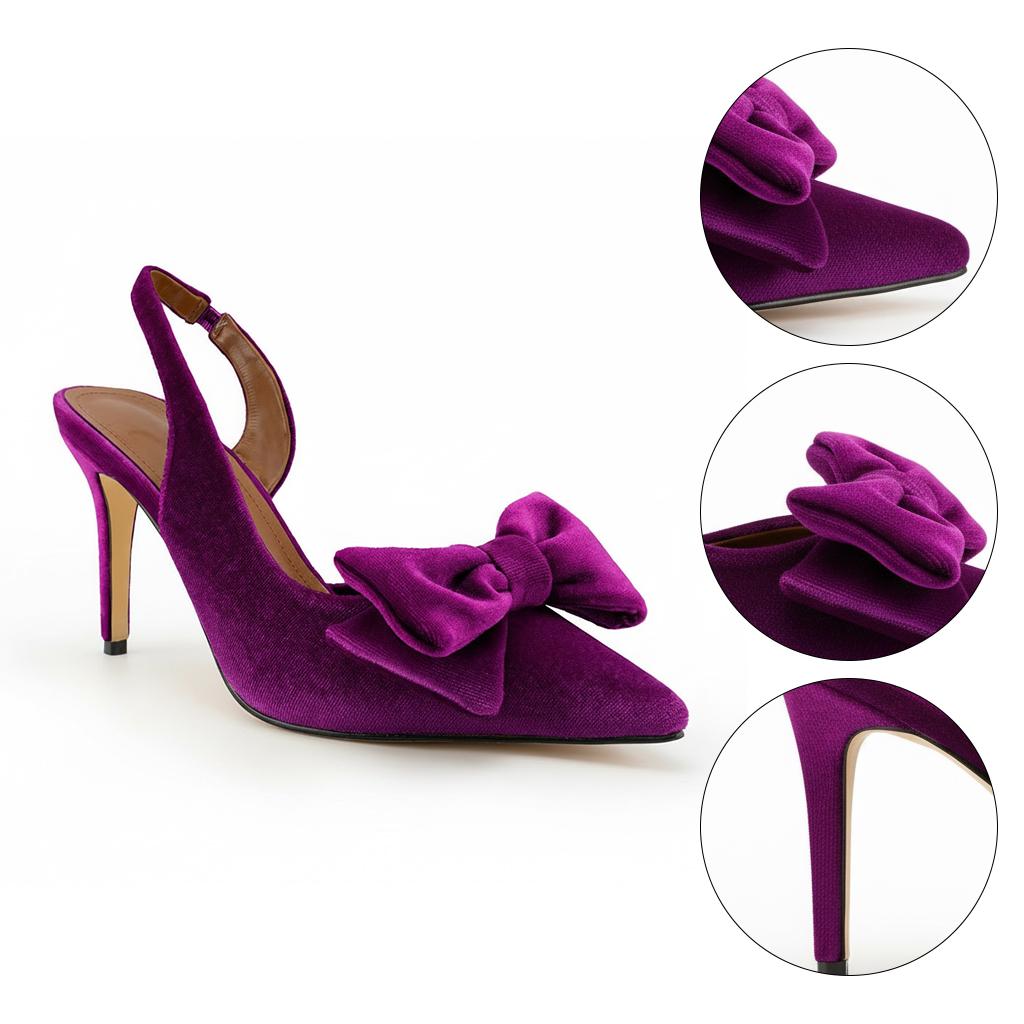 Tuhoomall Stylish High Heel Sandals With Bow, Pointed Toe, Slip-On Design For Parties, Performances, Fashion Casual Wear, 3.1in Stiletto Heel Tuhoomall