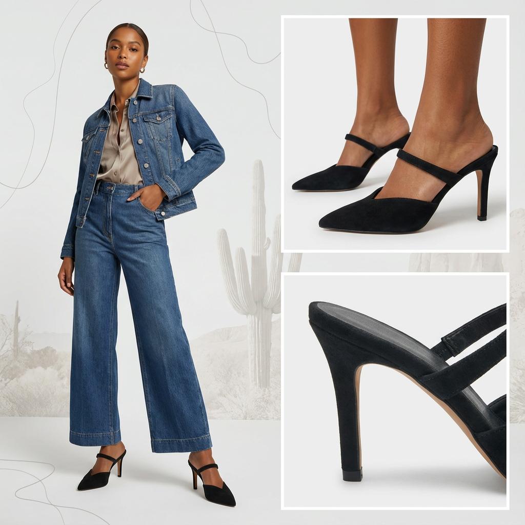 Tuhoomall Fashion High Heel Slip-On Shoes, Pointed Toe, Casual Office Style, Comfortable Suede and Mesh Upper, Rubber Sole, Perfect for Everyday Wear Tuhoomall