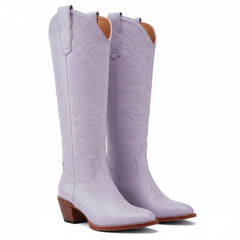 Tuhoomall Western Knee-High Boots, Embroidered Design, Comfortable Rubber Sole, Perfect for Fashion and Travel