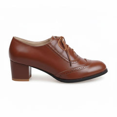 Tuhoomall Comfortable Vintage Style High Heel Dress Shoes for Office and Leisure Wear with Lace-Up Closure and Classic Round Toe Design