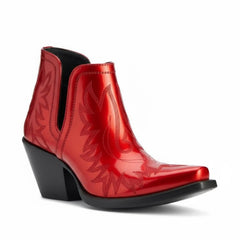 Tuhoomall Stylish Women's Ankle Boots, Chunky 2.36 in Heel, Slip-On Design, Embroidered Details, All-Season Fashion