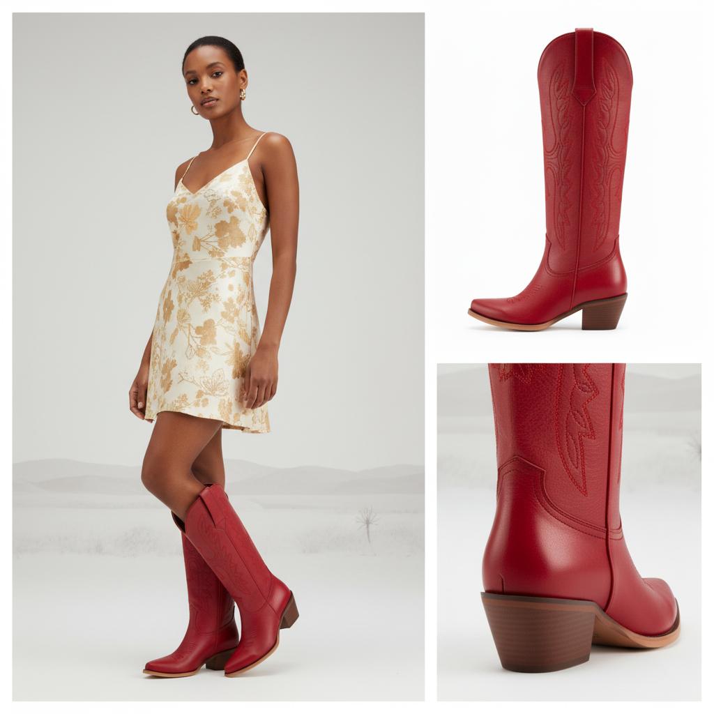 Tuhoomall Western Knee-High Boots for Women, Comfortable Suede Leather with Animal Embroidery, Perfect for Fashion and Casual Travel Activities Tuhoomall