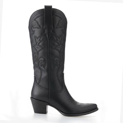 Tuhoomall Western Cowboy Boots for Women, Fashion Casual Mid-Calf Boots, Embroidered Design, Chunky Heel, Perfect for All Seasons