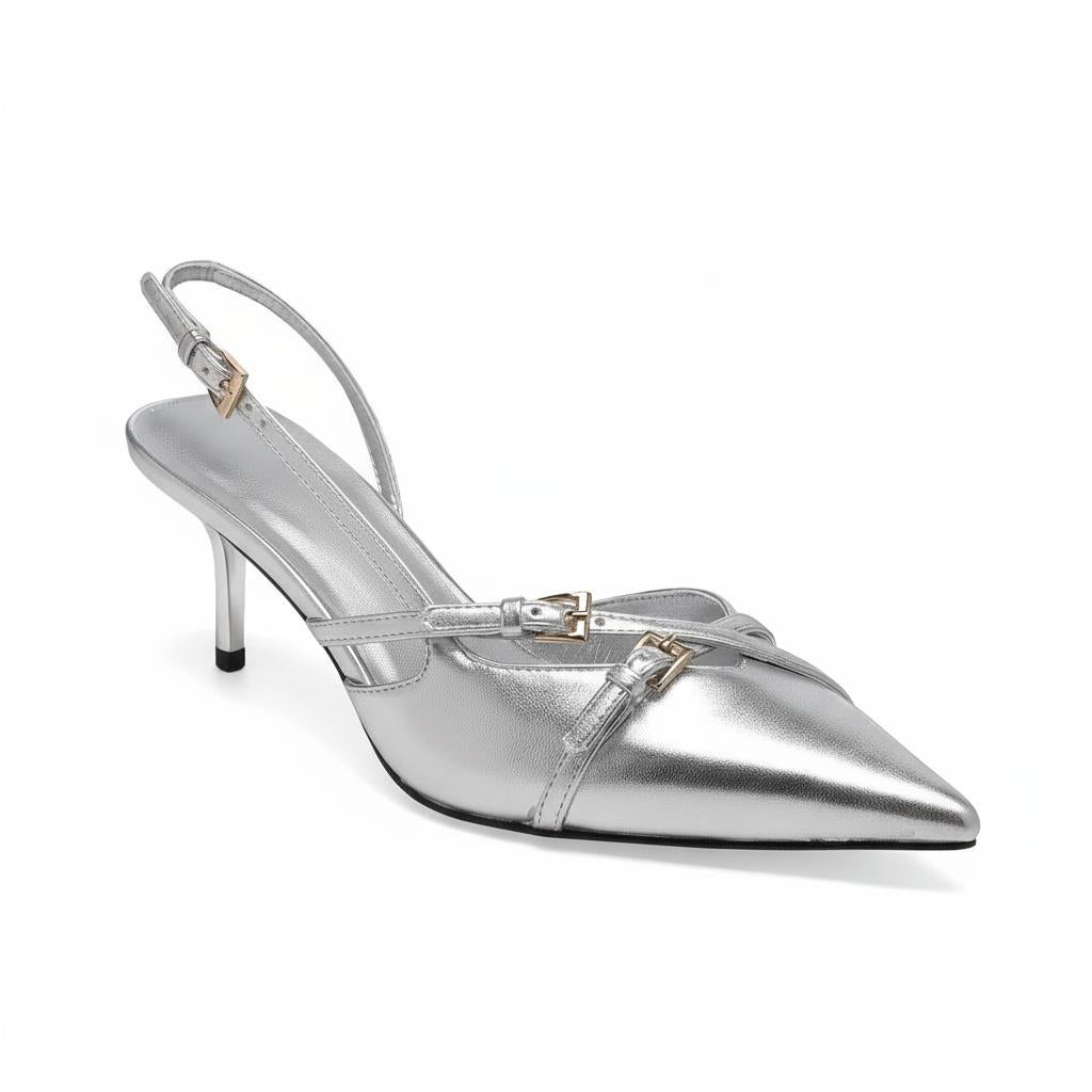 Tuhoomall High Heel Sandals for Women, Stylish Pointed Toe Low Heel, Double Buckle Open Back Design for Casual and Formal Occasions Tuhoomall