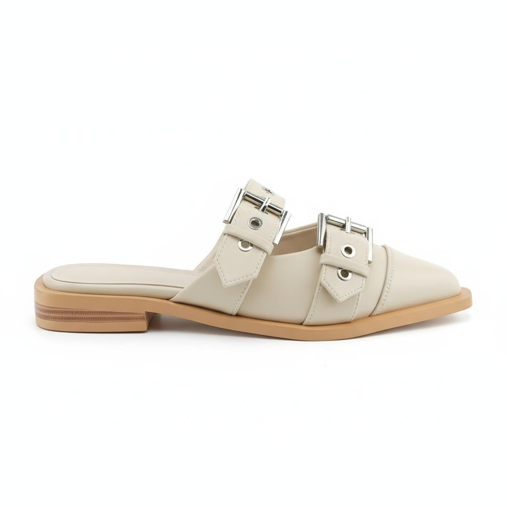 Tuhoomall Comfortable Pointed-Toe Mule Sandals for Summer Travel | Adjustable Metal Button Design | Casual Street Style Tuhoomall