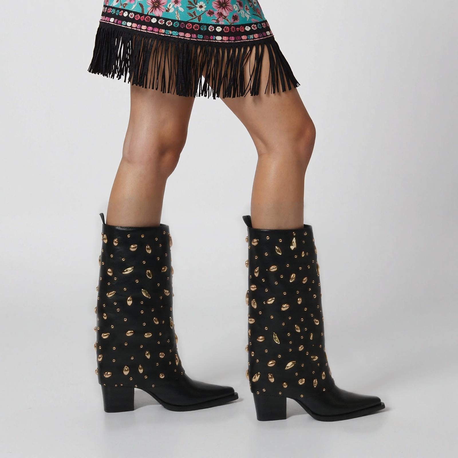 Tuhoomall Desert Style Chunky Heel Ankle Boots for Women, Studded Design, Perfect for Parties and Casual Events