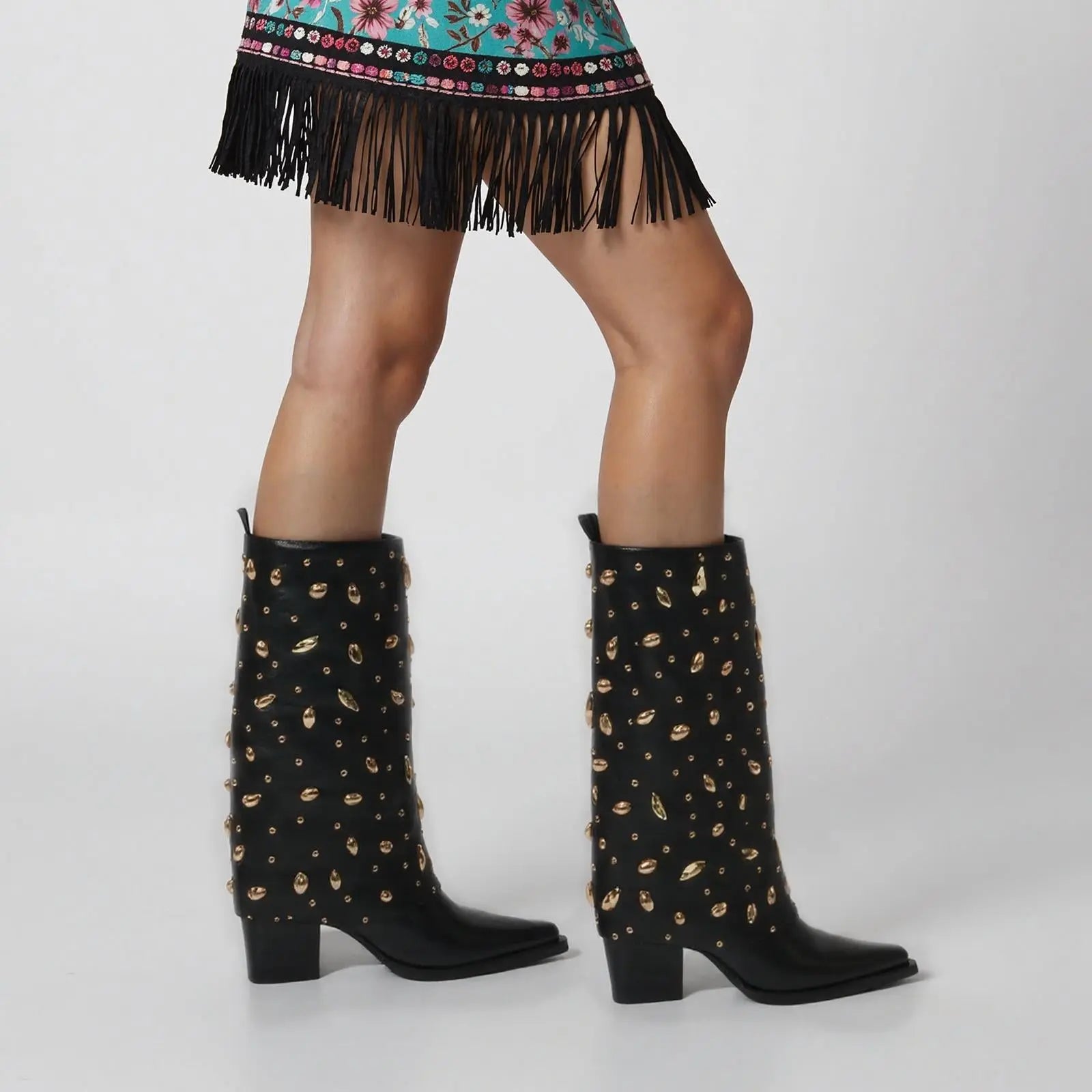 Tuhoomall Desert Style Chunky Heel Ankle Boots for Women, Studded Design, Perfect for Parties and Casual Events Tuhoomall