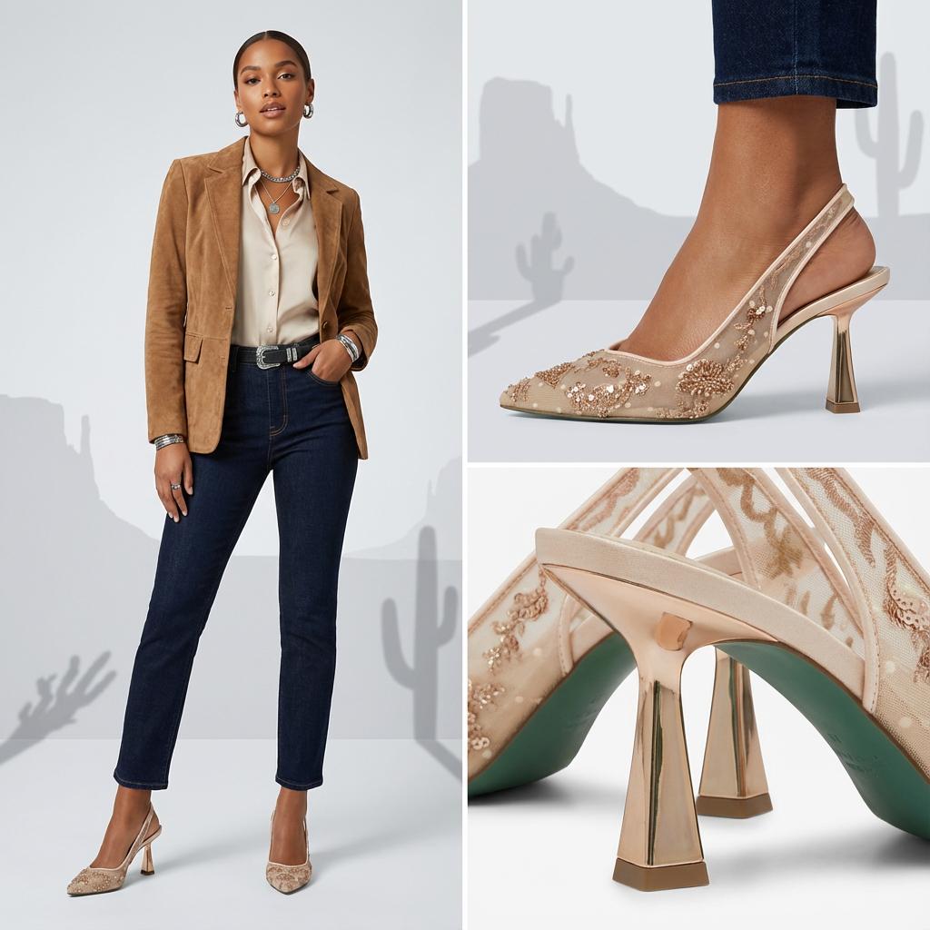 Tuhoomall Stylish Floral High Heels with Beaded Embellishment for Parties, Dancing, and Office Wear Tuhoomall