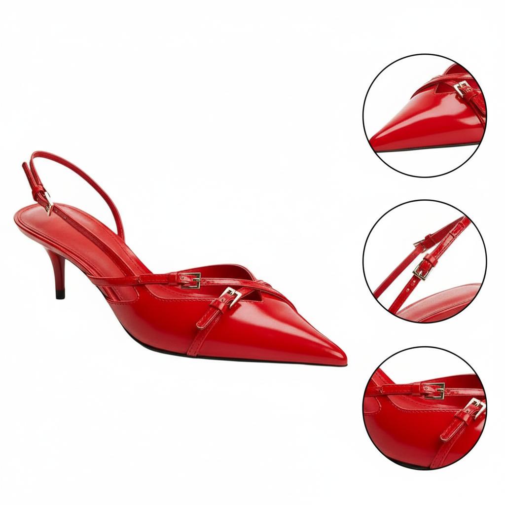 Tuhoomall High Heel Sandals for Women, Stylish Pointed Toe Low Heel, Double Buckle Open Back Design for Casual and Formal Occasions Tuhoomall