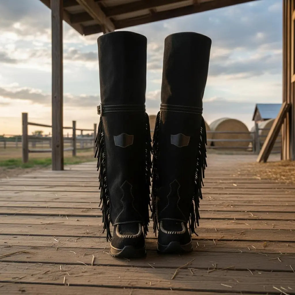 Tuhoomall Waterproof Over-The-Knee Flat Boots, Comfortable Thick Sole with Tassels, Stylish Bohemian Design for Casual Parties Tuhoomall