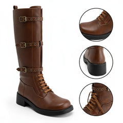 Tuhoomall Retro Comfortable Chunky Ankle Boots with Metal Buckles, Casual Vintage Style for All Seasons