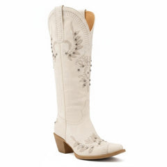 Tuhoomall Western Cowgirl Boots, Slip-On Mid Calf with Chunky Heel, Floral Embroidery for Parties and Casual Wear