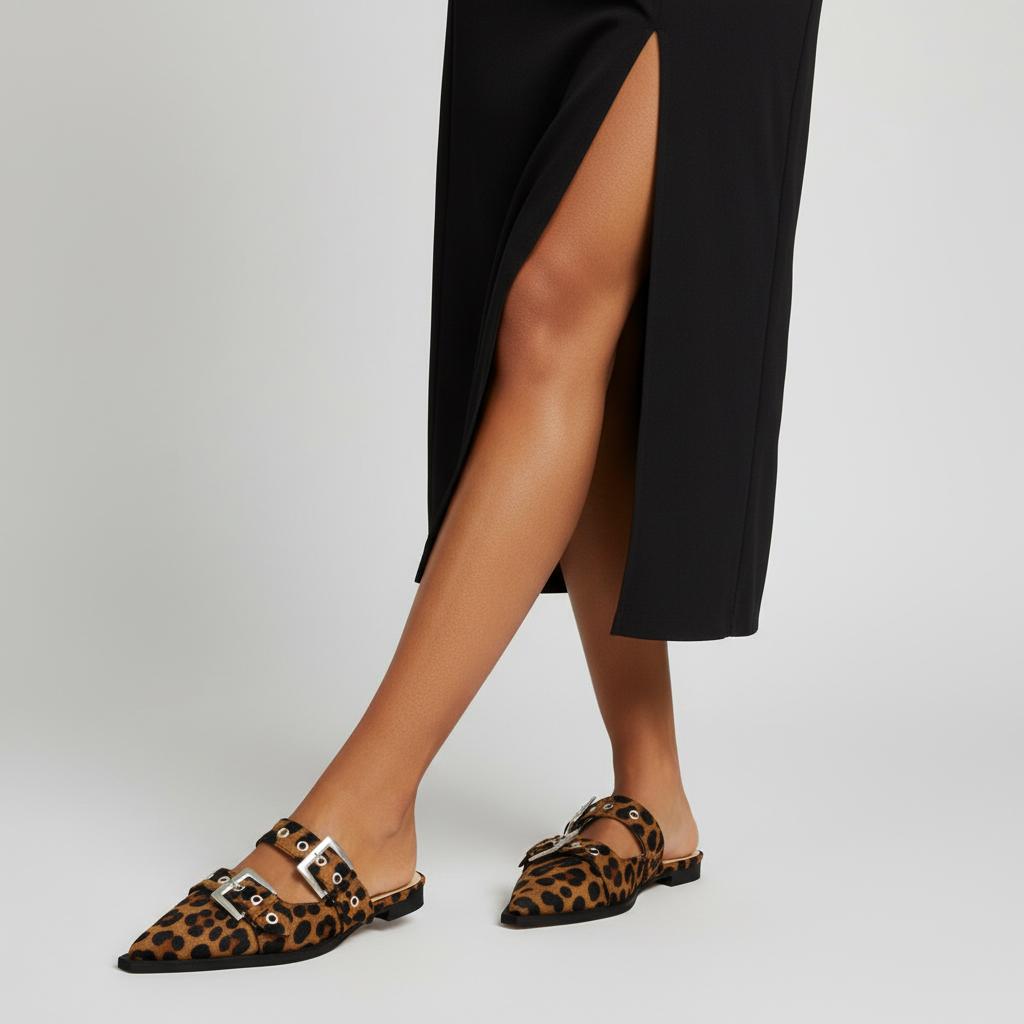 Tuhoomall Comfortable Pointed-Toe Mule Sandals for Summer Travel | Adjustable Metal Button Design | Casual Street Style Tuhoomall