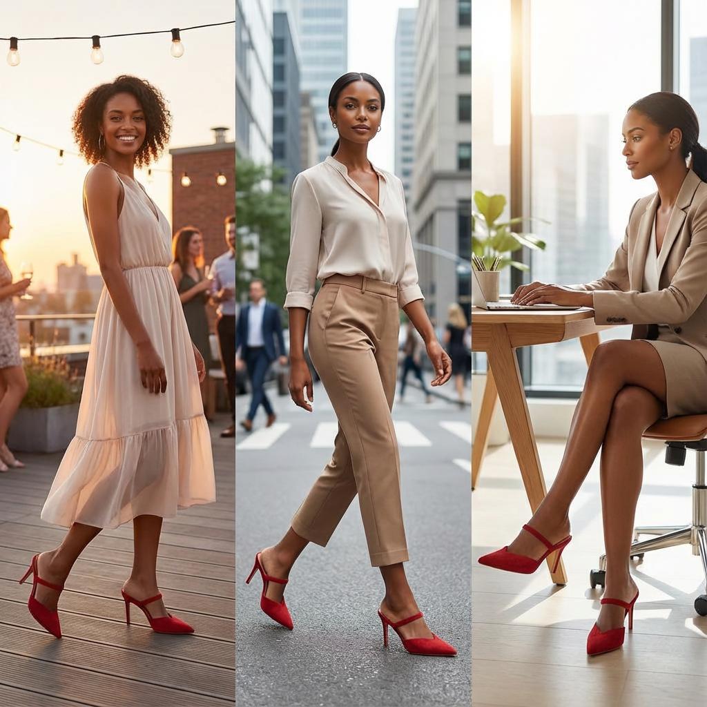 Tuhoomall Fashion High Heel Slip-On Shoes, Pointed Toe, Casual Office Style, Comfortable Suede and Mesh Upper, Rubber Sole, Perfect for Everyday Wear Tuhoomall