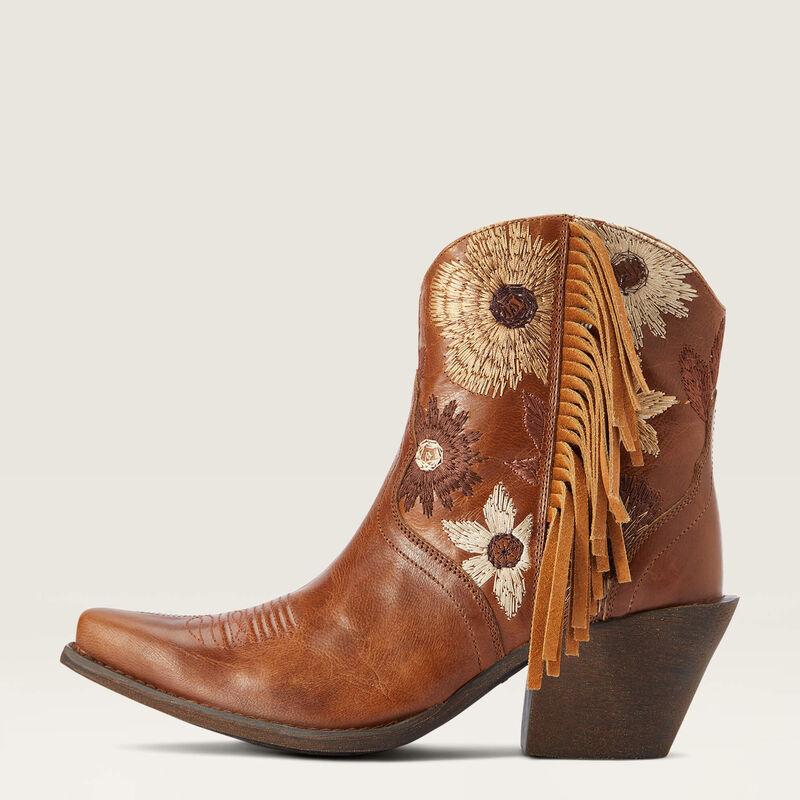 Tuhoomall Western Cowboy Ankle Boots for Women, Fashionable Floral Embroidered Short Booties, Casual Spring Autumn Winter Wear