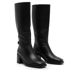 Tuhoomall Comfortable Knee High Boots for Women, Stylish Chunky Heel, Chic Square Toe, Zipper Closure, All-Season Durable Leather