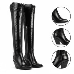 Tuhoomall Comfortable Embroidered Over-the-Knee Boots with Chunky 8cm Heels - Stylish for Fashion, Travel, and Performing