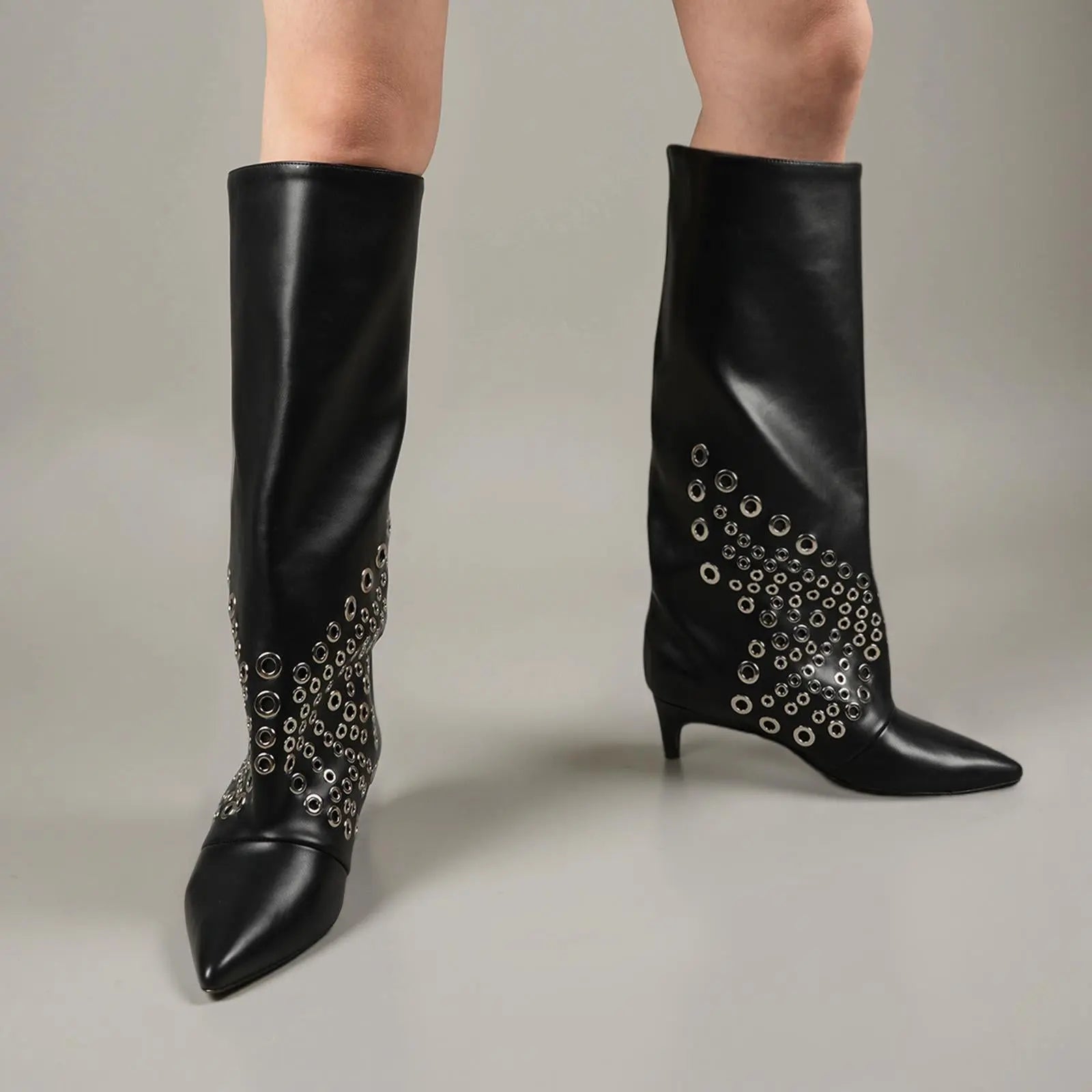 Tuhoomall Knee High Kitten Heel Boots For Women - Stylish PU Leather, Pointed Toe, Low Heel - Perfect For Dance And Casual Wear All Year Round Tuhoomall