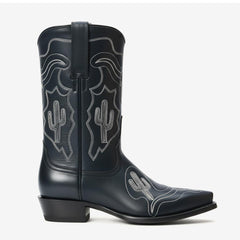 Tuhoomall Western Boots with Bullhead and Cactus Patterns, Embroidered Detail, Low Chunky Heel, All-Weather, Classic Design for Everyday Wear