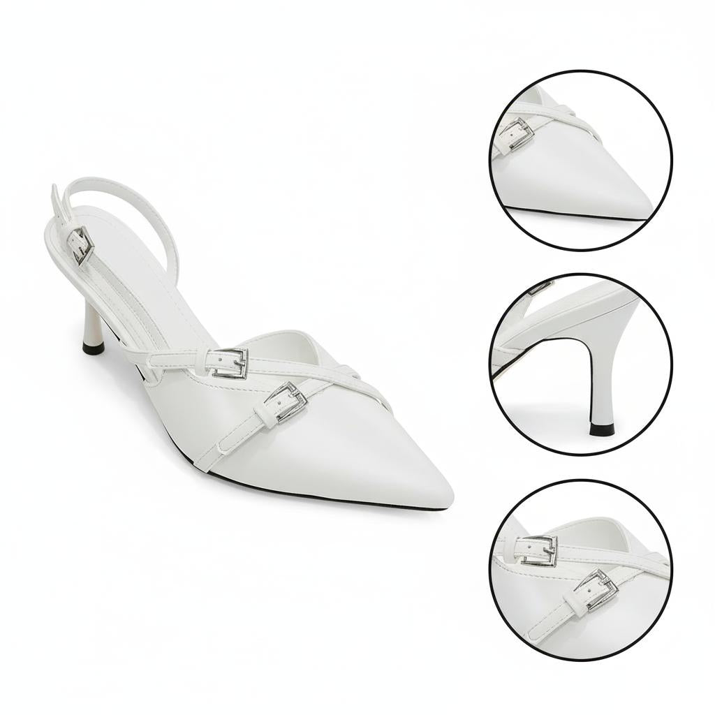 Tuhoomall High Heel Sandals for Women, Stylish Pointed Toe Low Heel, Double Buckle Open Back Design for Casual and Formal Occasions Tuhoomall