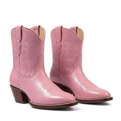 Tuhoomall Western Ankle Boots for Women, Floral Embroidery, Chunky Heel 1.97 in, Slip-On, Stylish Casual for All Seasons, High Ankle