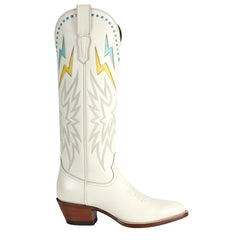 Tuhoomall Lightning Embroidered Knee High Cowboy Boots, Low Chunky Heel, Easy Slip-On Design for Parties and Performances, All-Season Fashion Footwear