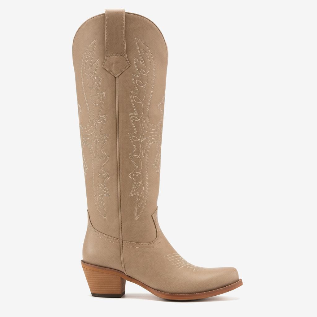 Tuhoomall Western Knee-High Boots for Women, Comfortable Suede Leather with Animal Embroidery, Perfect for Fashion and Casual Travel Activities Tuhoomall