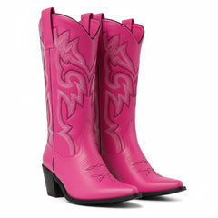Tuhoomall Comfortable Western Boots with Embroidery, Rubber Sole, Chunky Heel, Fashion Casual Style for All Seasons