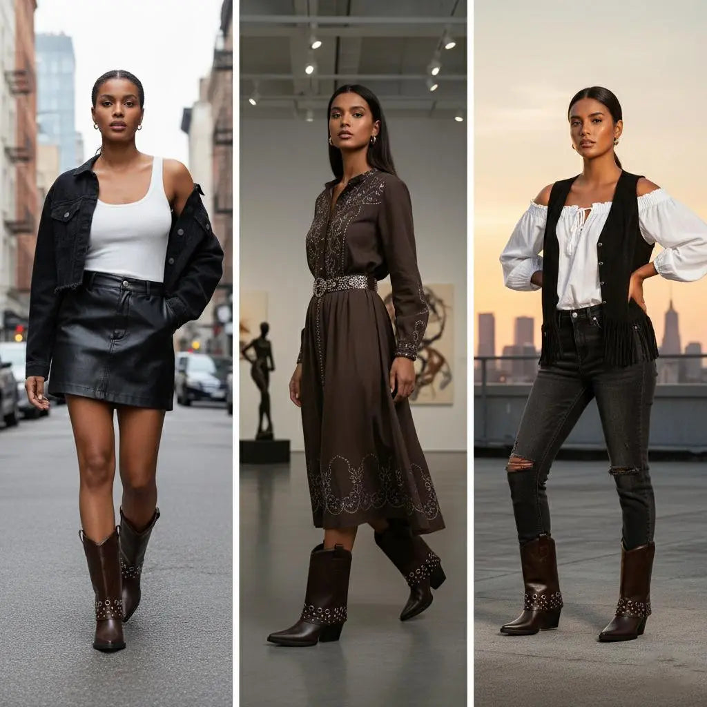 Tuhoomall Chic Ankle Boots With Geometric Pattern, Foldable Shaft, Metal Buckle, Chunky Heel For Casual And Outdoor Use Tuhoomall