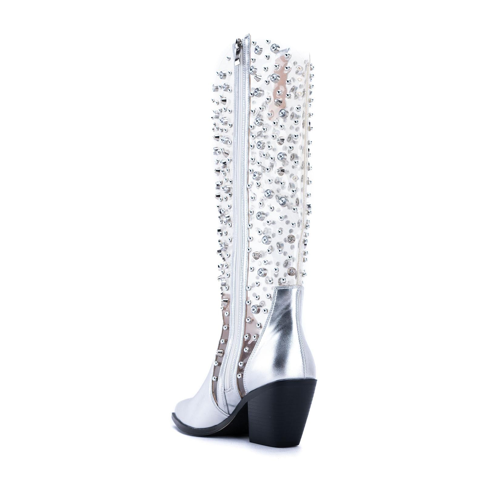 Tuhoomall Mid Calf Cowboy Boots for Women with Rhinestones and Zipper Closure, Fashionable Chunky Heel for Performances and Casual Wear