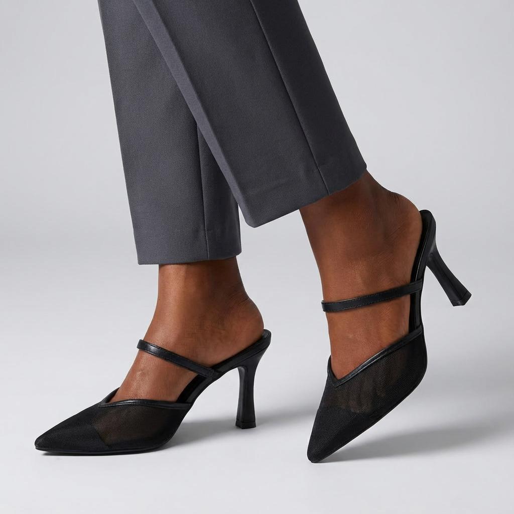 Tuhoomall Fashion High Heel Slip-On Shoes, Pointed Toe, Casual Office Style, Comfortable Suede and Mesh Upper, Rubber Sole, Perfect for Everyday Wear Tuhoomall