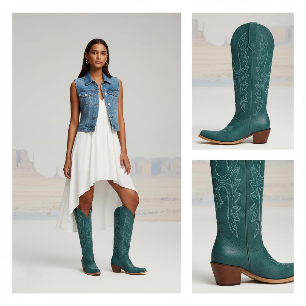 Tuhoomall Western Knee-High Boots for Women, Comfortable Suede Leather with Animal Embroidery, Perfect for Fashion and Casual Travel Activities Tuhoomall