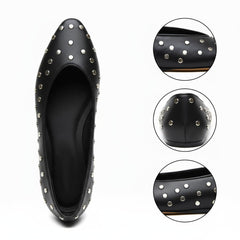 Tuhoomall Comfortable Almond Toe Flats with Studs for Fashion, Office, and Casual Outings - Durable Leather Upper and Easy Slip-On Design