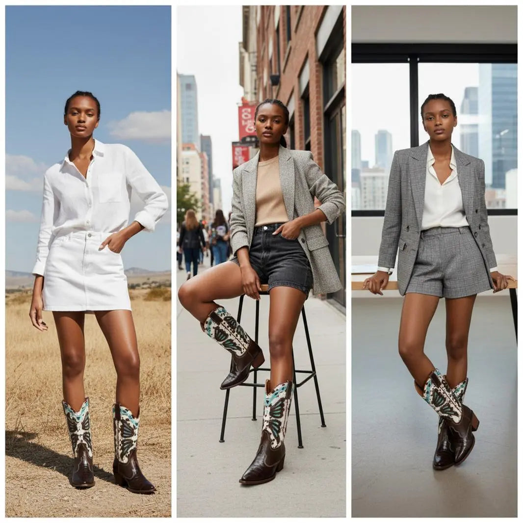 Tuhoomall Western Cowboy Boots for Women, Floral and Animal Print, Chunky Heels, Perfect for Parties and Fashion Events, Easy Slip-On Style Tuhoomall