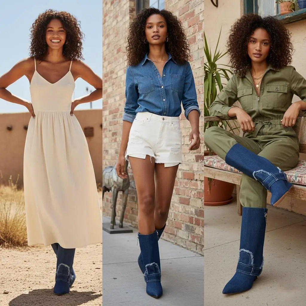 Tuhoomall Women's Short Denim Ankle Boots, Stylish Wedge Heel, Foldable Cuff, Perfect for Formal and Casual Events Tuhoomall