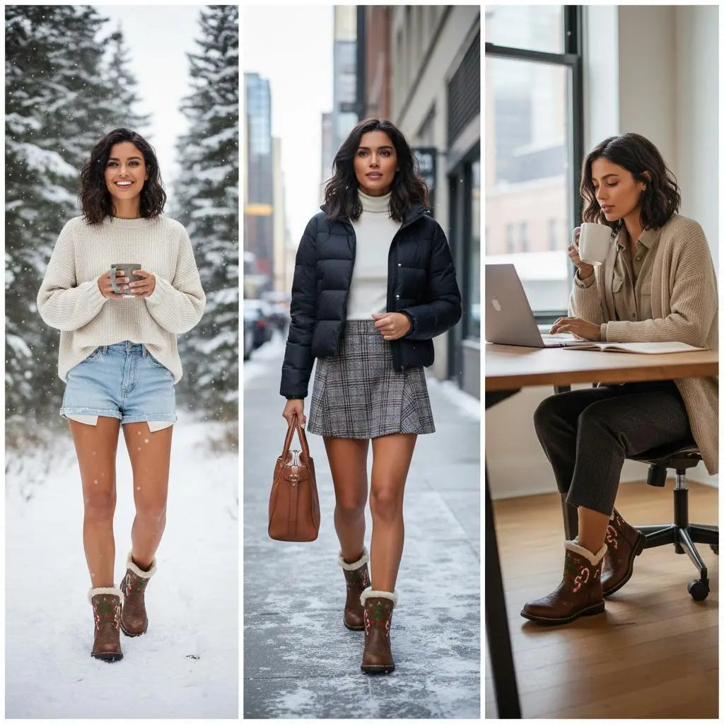 Tuhoomall Christmas Cozy Short Boots – Festive Round-Toe Ankle Style Tuhoomall