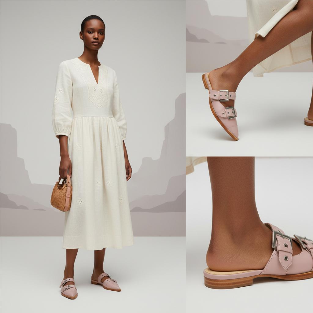 Tuhoomall Comfortable Pointed-Toe Mule Sandals for Summer Travel | Adjustable Metal Button Design | Casual Street Style Tuhoomall