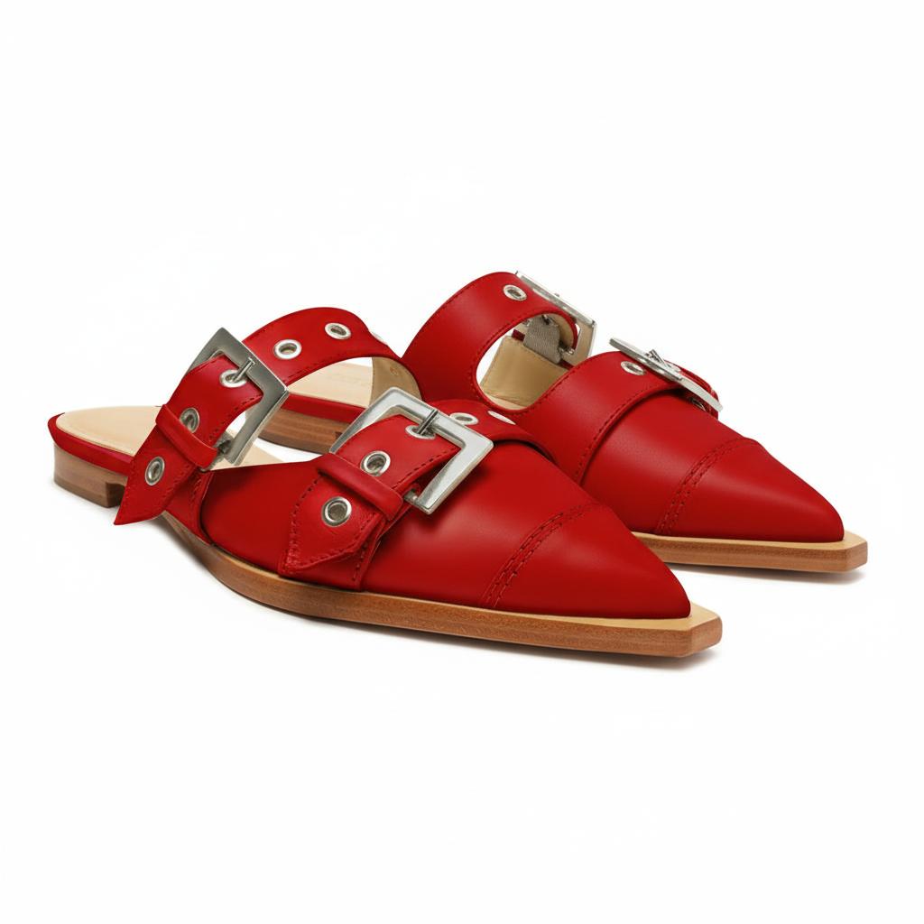 Tuhoomall Comfortable Pointed-Toe Mule Sandals for Summer Travel | Adjustable Metal Button Design | Casual Street Style Tuhoomall