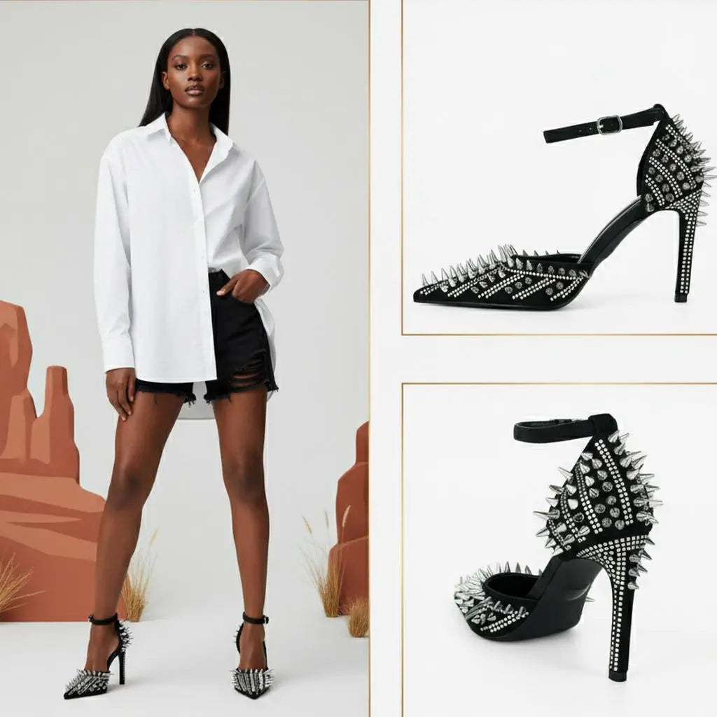 Tuhoomall High Heel Sandals for Performance and Parties, Pointed Toe, Adjustable Buckle, Sparkling Rhinestones, Summer Fashion Tuhoomall