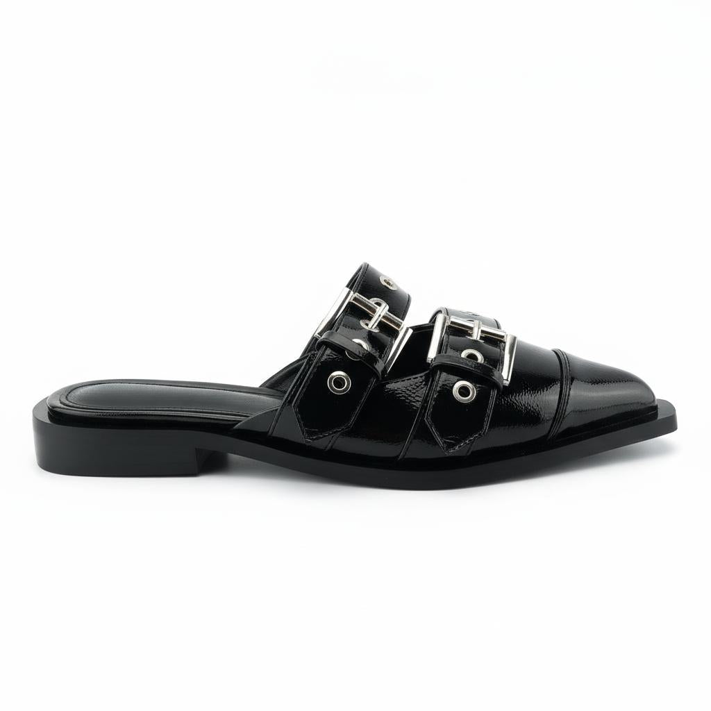 Tuhoomall Comfortable Pointed-Toe Mule Sandals for Summer Travel | Adjustable Metal Button Design | Casual Street Style Tuhoomall