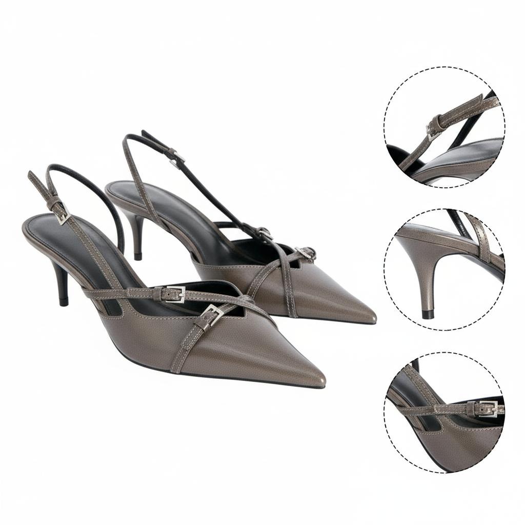 Tuhoomall High Heel Sandals for Women, Stylish Pointed Toe Low Heel, Double Buckle Open Back Design for Casual and Formal Occasions Tuhoomall