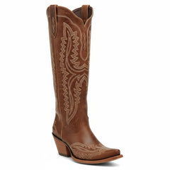 Tuhoomall Western Knee-High Cowgirl Boots with Chunky Heel and Floral Embroidery for Outdoor Fashion and Casual Wear