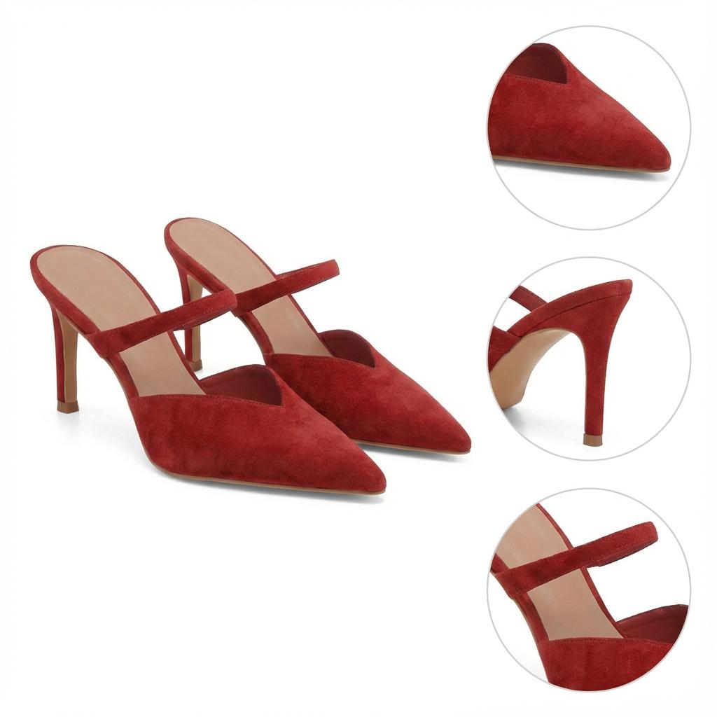 Tuhoomall Fashion High Heel Slip-On Shoes, Pointed Toe, Casual Office Style, Comfortable Suede and Mesh Upper, Rubber Sole, Perfect for Everyday Wear Tuhoomall