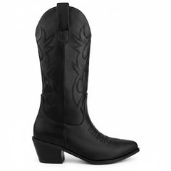 Tuhoomall Western Chunky Heel Women's Cowboy Boots, Comfortable Slip-On, Retro Embroidered Design, Non-Slip Sole for Travel and Casual Wear